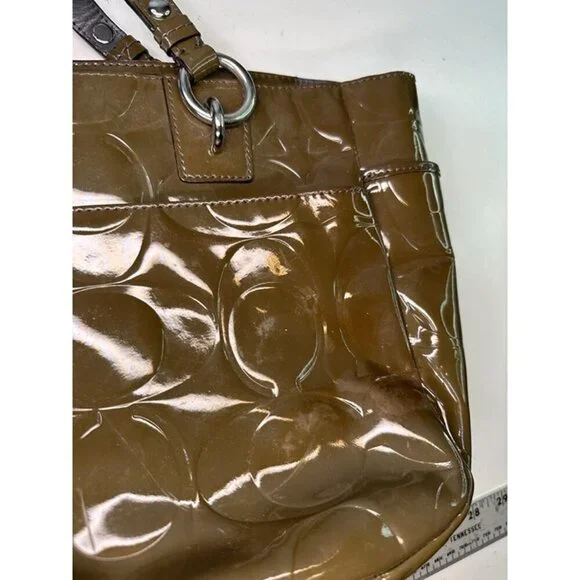 COACH Patent Leather Embossed Shoulder Bag # F17728 Green